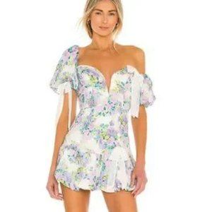 Asymmetrical Puff Sleeve floral mini dress